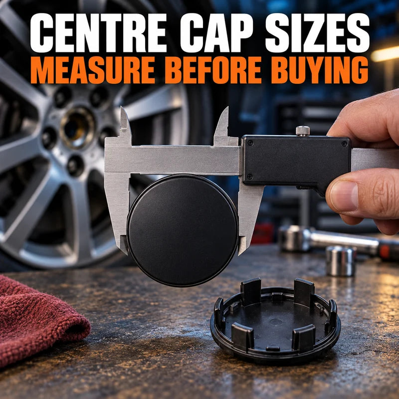Centre cap measured across its diameter with the plain reverse of a caliper visible