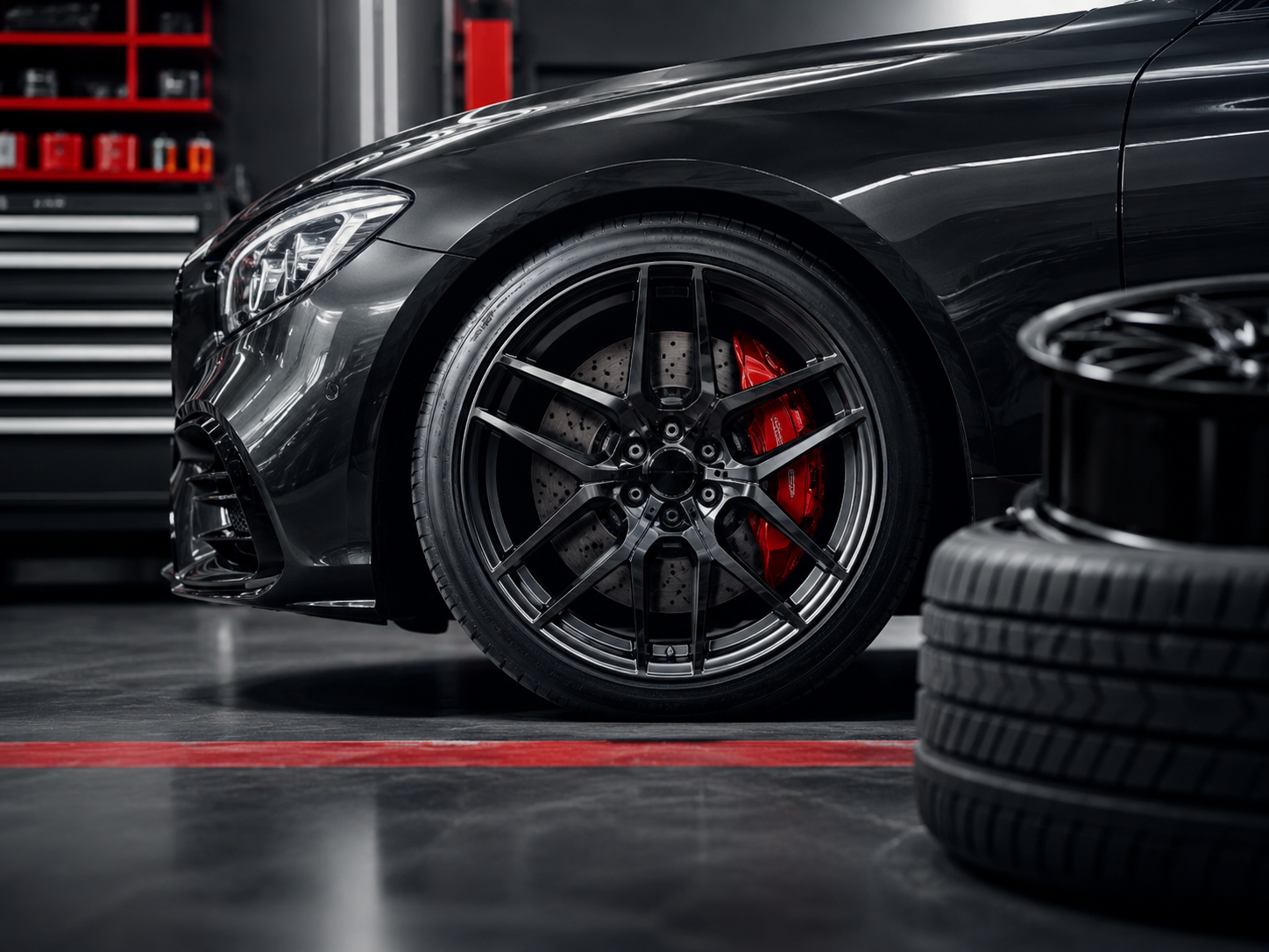 Close-up of alloy wheels for fitment guidance